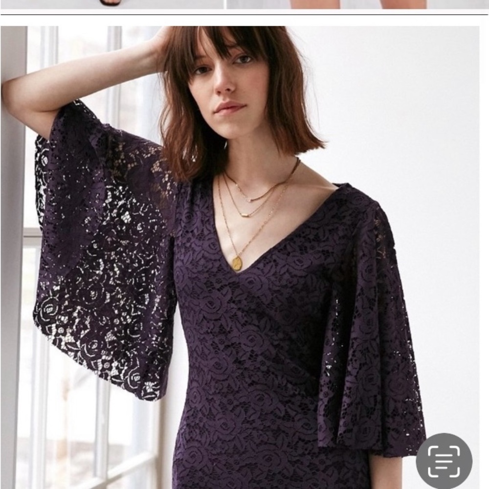 Kimchi Blue lace dress black relaxed wide bell sleeves V neck gothic body con